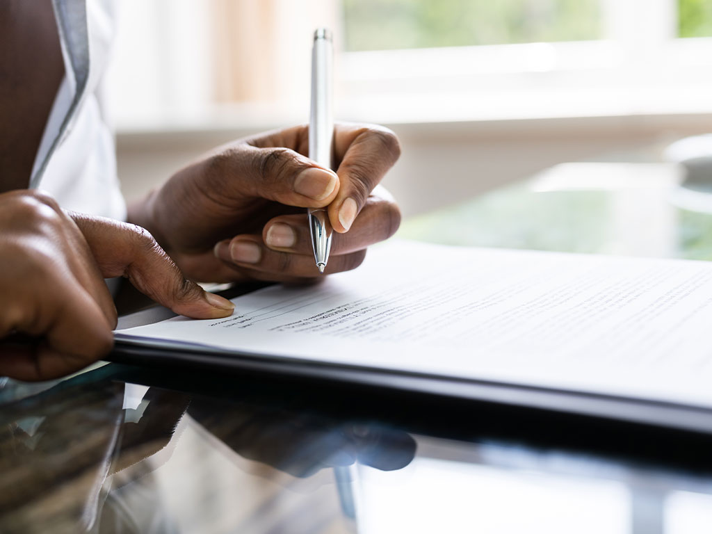 Woman filling out form