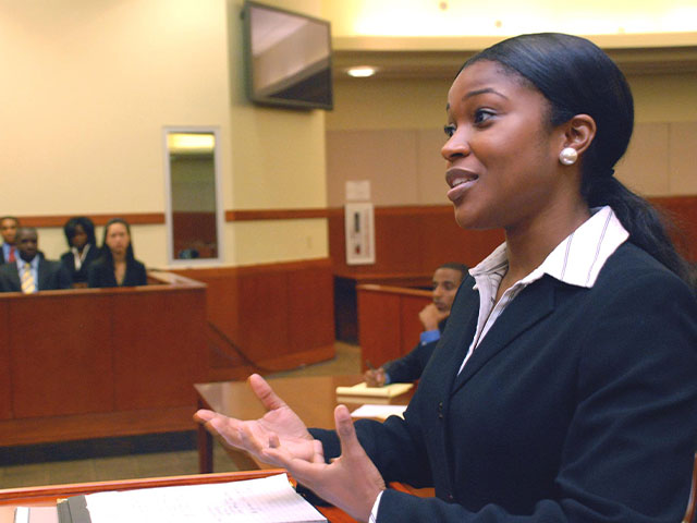 Young lawyer in court room